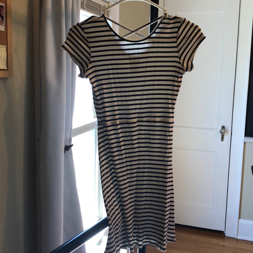 Striped maxi dress, crisscrossed back